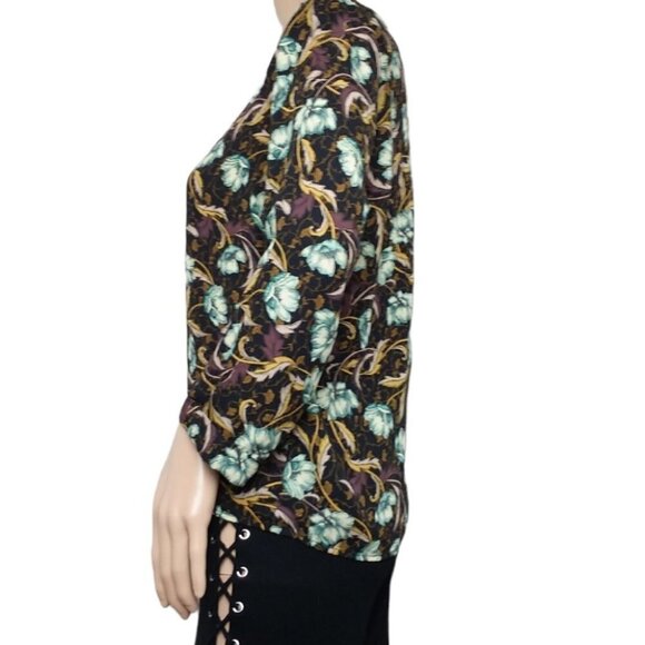 Mango Suit Brown Leaf Floral Blouse - Picture 3 of 5